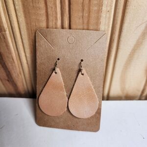 Elegant Tan Handmade Natural Veg Tan Leather Teardrop Earrings